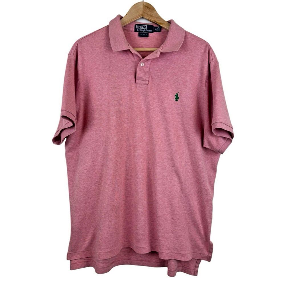 Polo Ralph Lauren Polo Shirt Men's XL Pink Green Pony‎ Preppy 90s Custom Fit